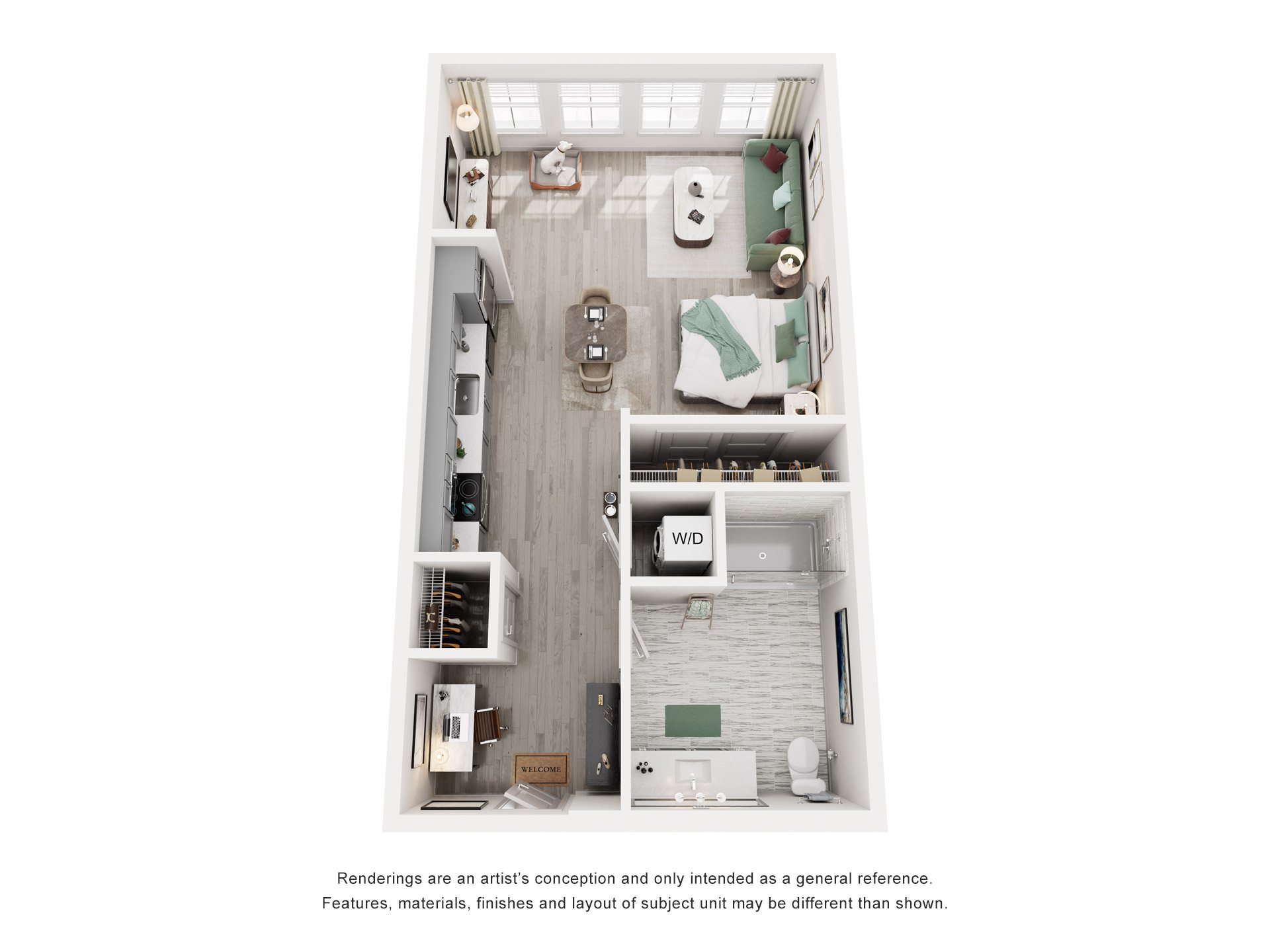 Floor plan for studio, 1 bath, 540 sqft